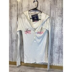 Vintage Victoria's Secret white hooded thermal long sleeve shirt. Size - L